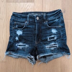 American Eagle Outfitters Ripped Jean Shorts - Dark Blue